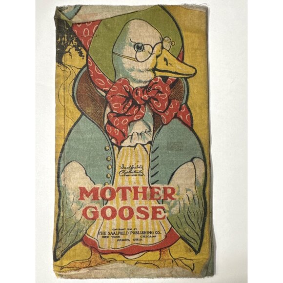 Antique 1910 Mother Goose & Gander Fabric Muslin Cloth Book Saalfield Publishing - Picture 1 of 9
